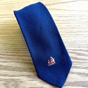 Jos A Bank Navy Blue Irish Linen Embroidered Sailboat Tie